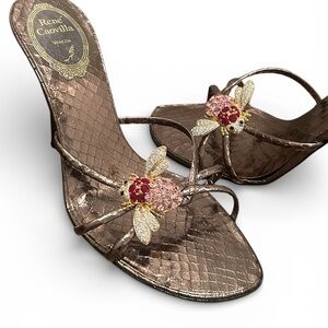 Vintage Rene Caovilla Venezia Jeweled Bee Heels - Metallic